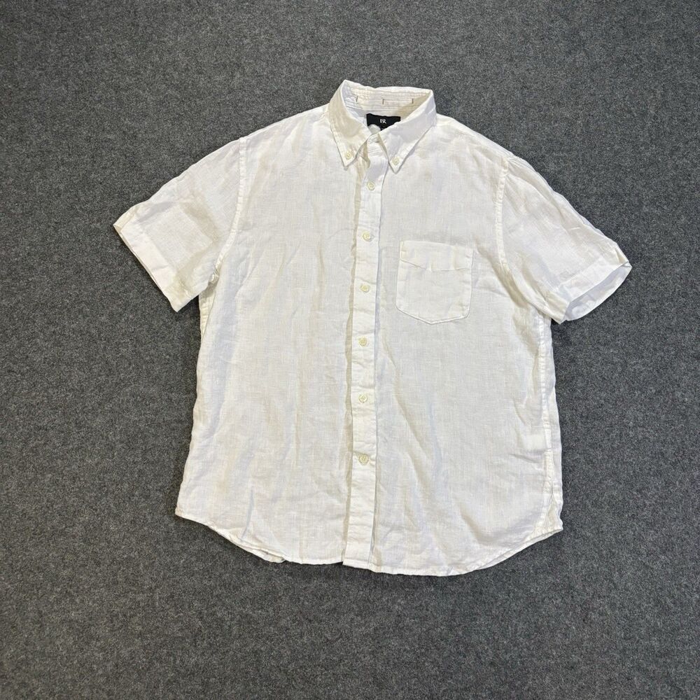 Banana Republic Linen Shirt Men’s Medium Button Up White Short Sleeve
